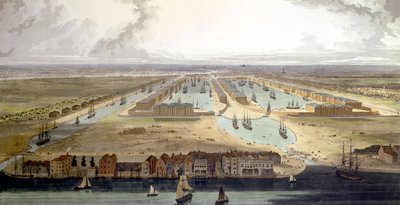 Vue élevée du nouveau quai et des entrepôts, 1802 - Thomas und William Daniell